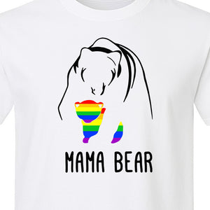 Mama Bear Rainbow Pride T-Shirt, Line Art Cub Design for Supportive Moms and Family Gifts
