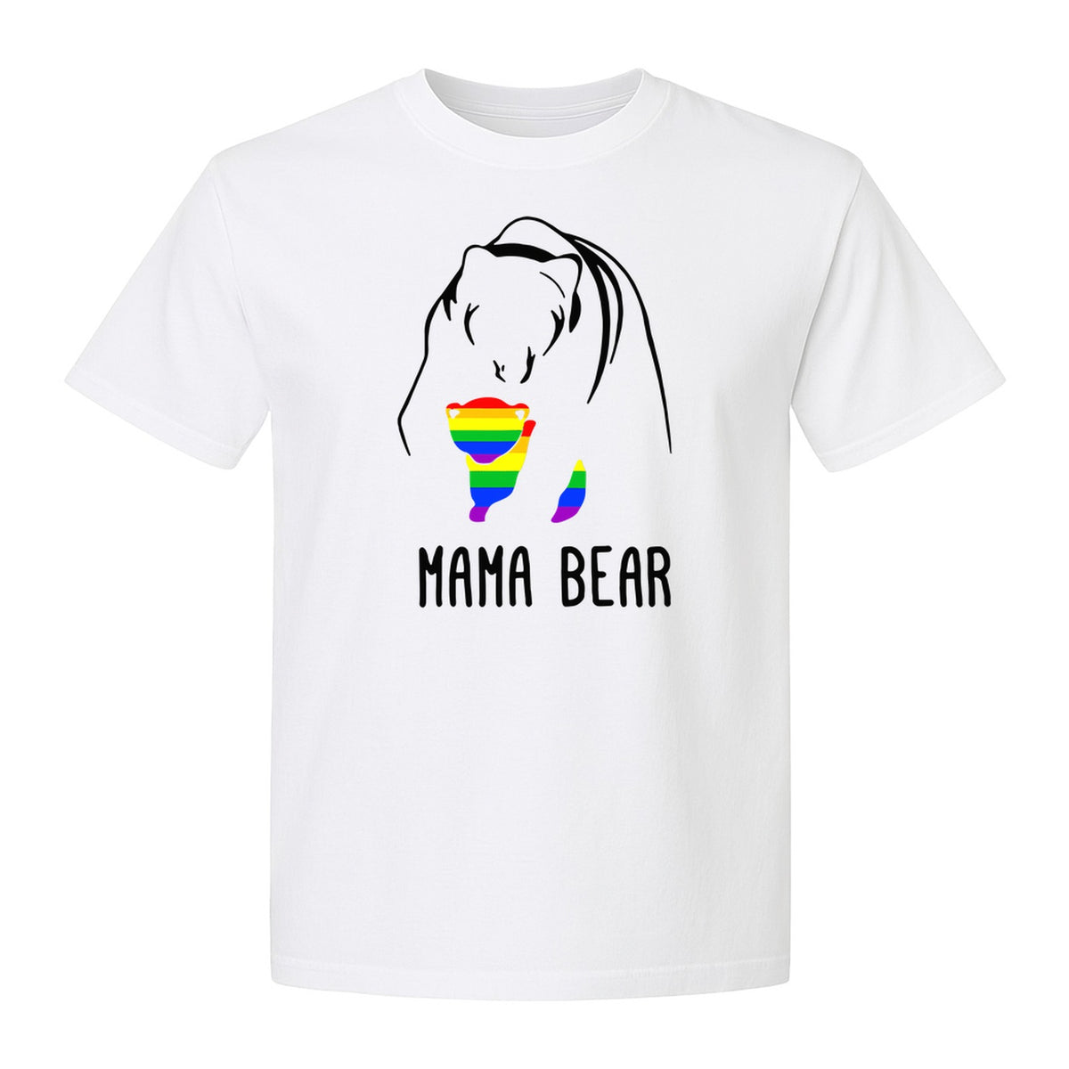 Mama Bear Rainbow Pride T-Shirt, Line Art Cub Design for Supportive Moms and Family Gifts