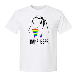 Mama Bear Rainbow Pride T-Shirt, Line Art Cub Design for Supportive Moms and Family Gifts