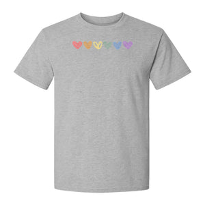Rainbow Heart T-Shirt, Sketchy Stripe Pride Graphic for LGBTQ Community Support