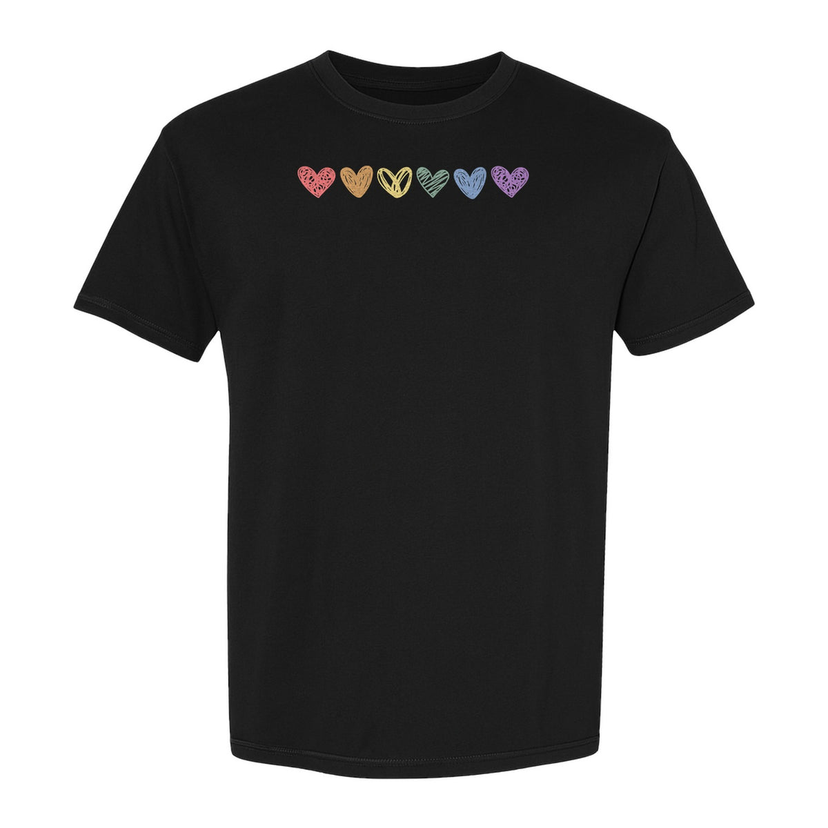 Rainbow Heart T-Shirt, Sketchy Stripe Pride Graphic for LGBTQ Community Support