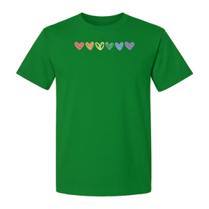 Rainbow Heart T-Shirt, Sketchy Stripe Pride Graphic for LGBTQ Community Support