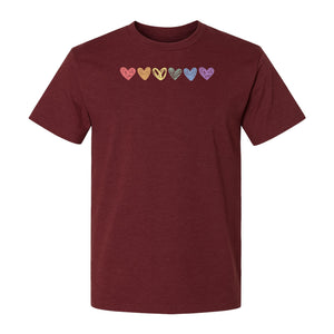 Rainbow Heart T-Shirt, Sketchy Stripe Pride Graphic for LGBTQ Community Support