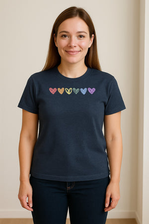 Rainbow Heart T-Shirt, Sketchy Stripe Pride Graphic for LGBTQ Community Support
