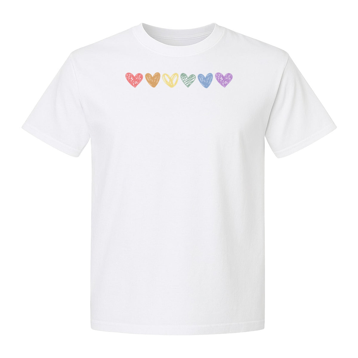 Rainbow Heart T-Shirt, Sketchy Stripe Pride Graphic for LGBTQ Community Support