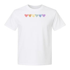 Rainbow Heart T-Shirt, Sketchy Stripe Pride Graphic for LGBTQ Community Support