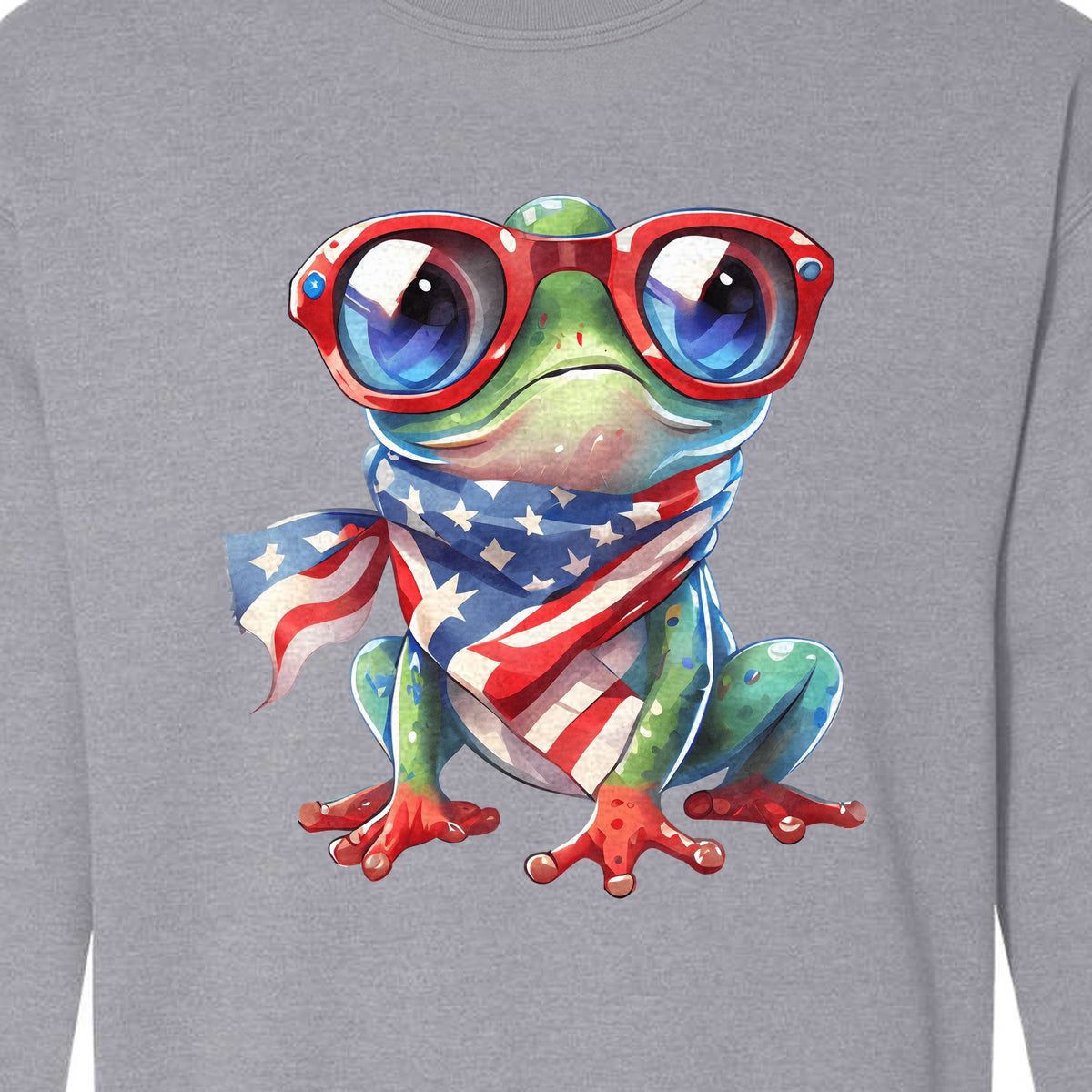 Patriotic Frog Sweatshirt with Flag Scarf and Sunglasses, Fourth of July Crewneck