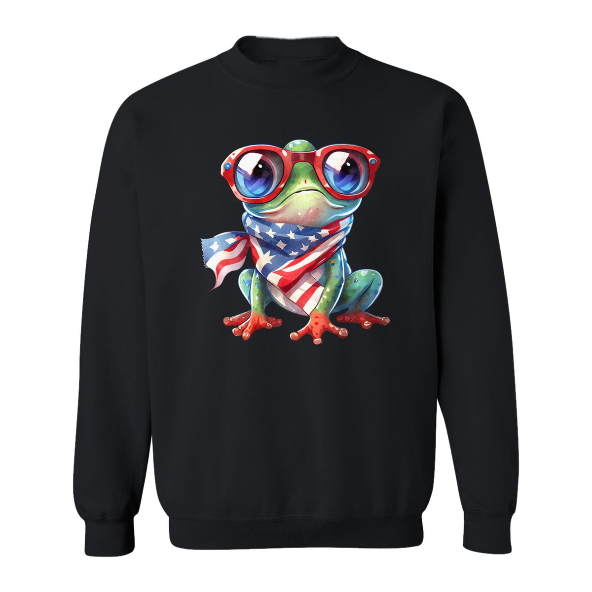 Patriotic Frog Sweatshirt with Flag Scarf and Sunglasses, Fourth of July Crewneck