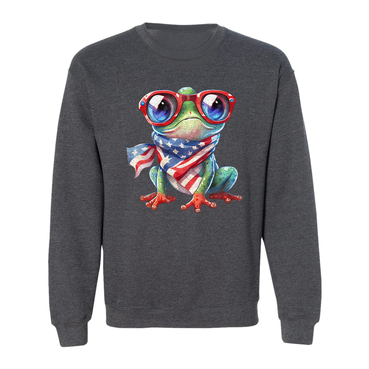 Patriotic Frog Sweatshirt with Flag Scarf and Sunglasses, Fourth of July Crewneck