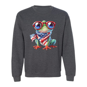 Patriotic Frog Sweatshirt with Flag Scarf and Sunglasses, Fourth of July Crewneck