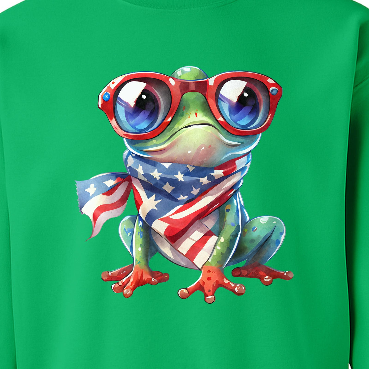 Patriotic Frog Sweatshirt with Flag Scarf and Sunglasses, Fourth of July Crewneck