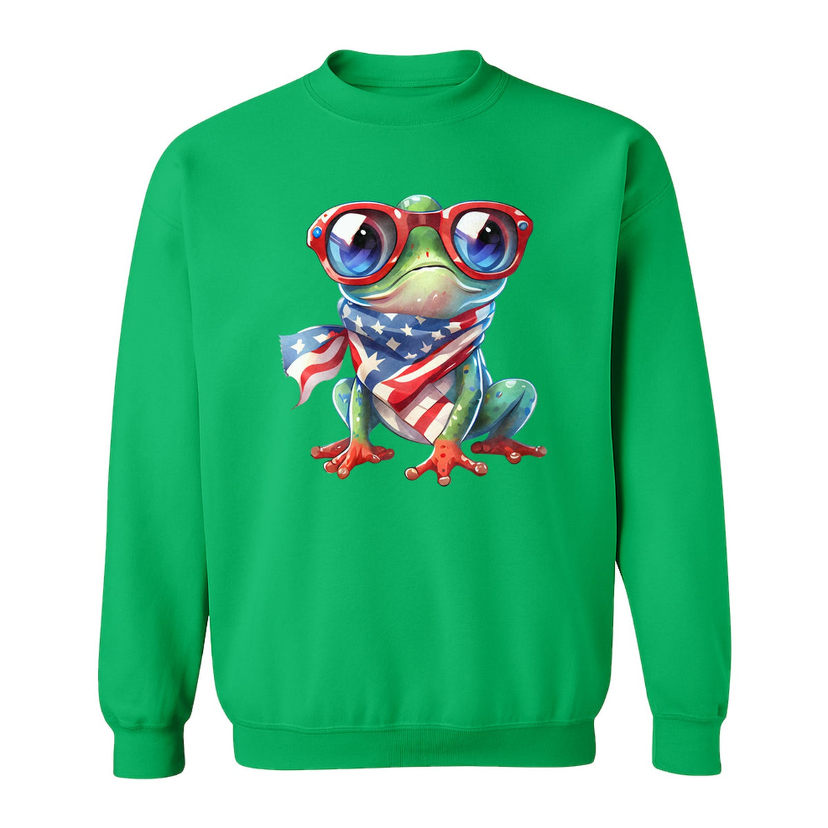 Patriotic Frog Sweatshirt with Flag Scarf and Sunglasses, Fourth of July Crewneck