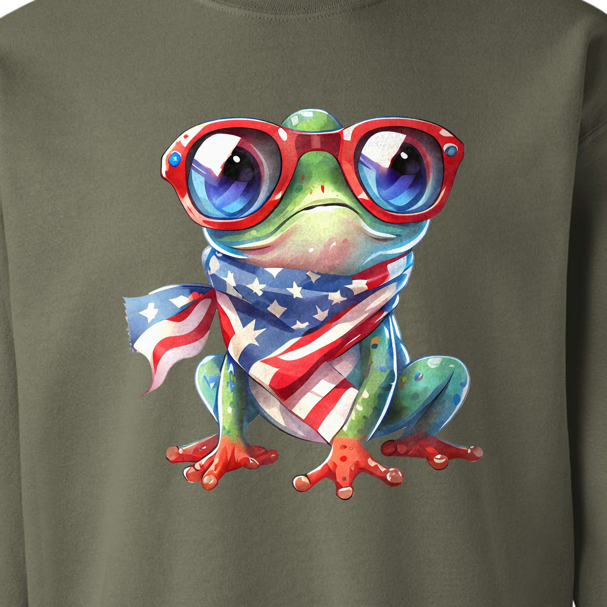 Patriotic Frog Sweatshirt with Flag Scarf and Sunglasses, Fourth of July Crewneck