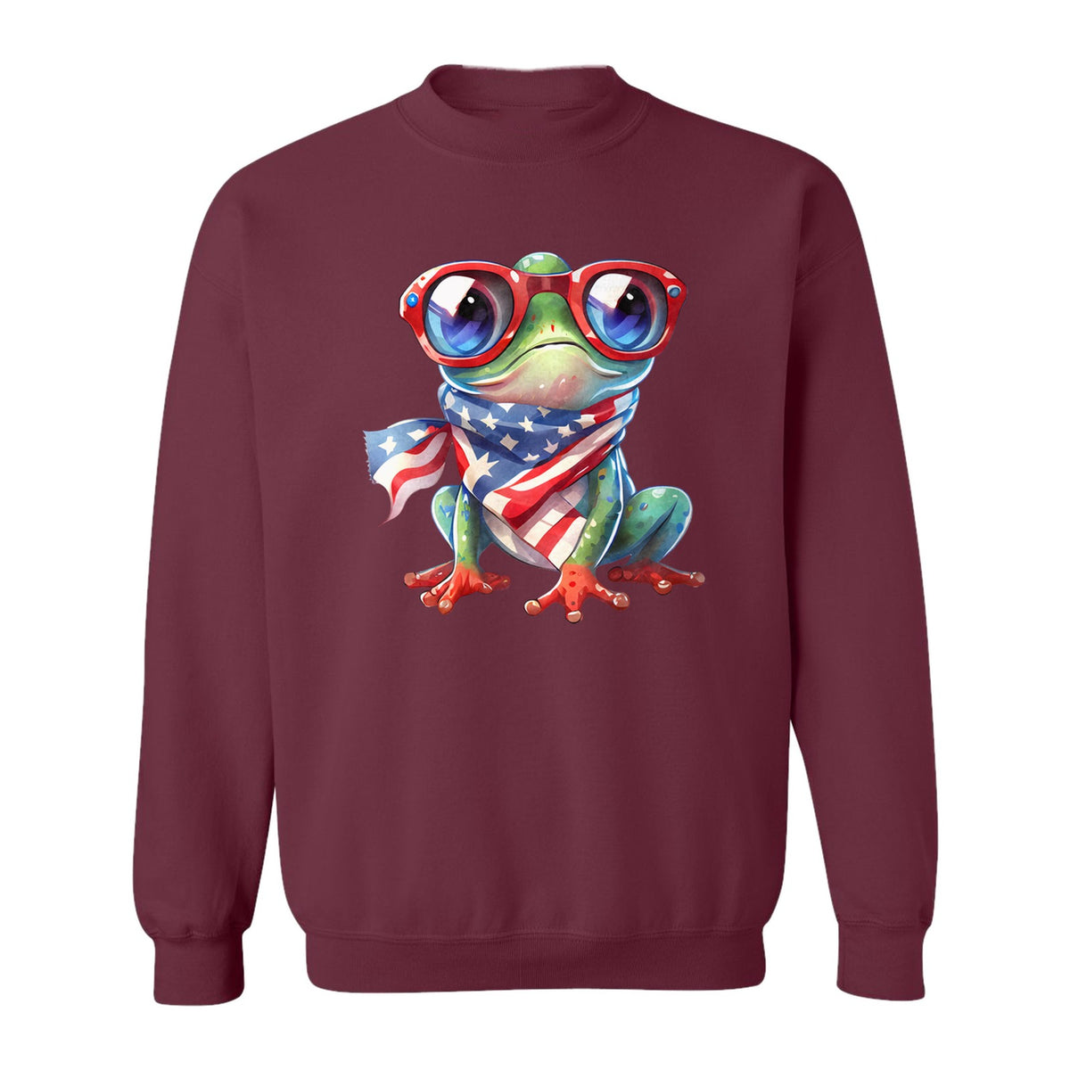 Patriotic Frog Sweatshirt with Flag Scarf and Sunglasses, Fourth of July Crewneck