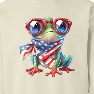 Patriotic Frog Sweatshirt with Flag Scarf and Sunglasses, Fourth of July Crewneck