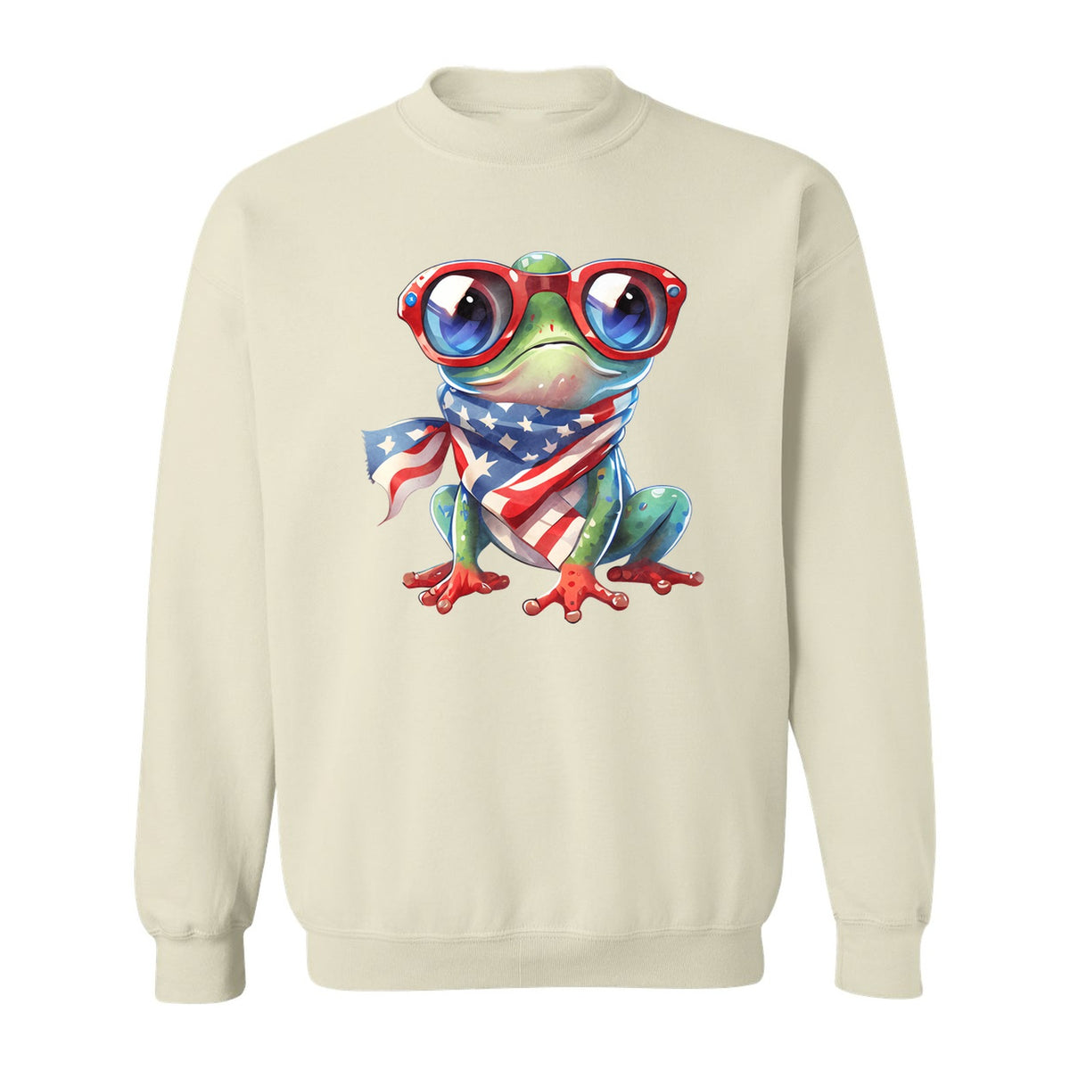 Patriotic Frog Sweatshirt with Flag Scarf and Sunglasses, Fourth of July Crewneck