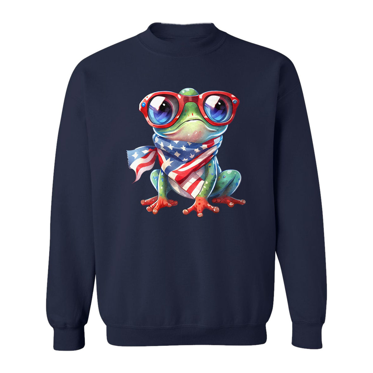 Patriotic Frog Sweatshirt with Flag Scarf and Sunglasses, Fourth of July Crewneck