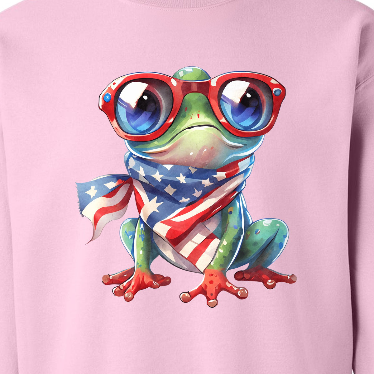 Patriotic Frog Sweatshirt with Flag Scarf and Sunglasses, Fourth of July Crewneck