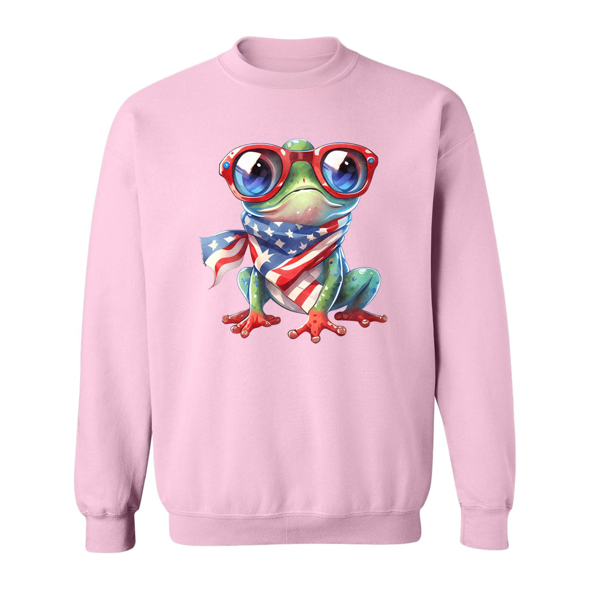 Patriotic Frog Sweatshirt with Flag Scarf and Sunglasses, Fourth of July Crewneck