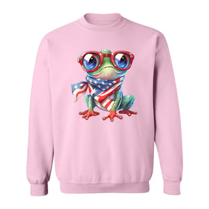 Patriotic Frog Sweatshirt with Flag Scarf and Sunglasses, Fourth of July Crewneck