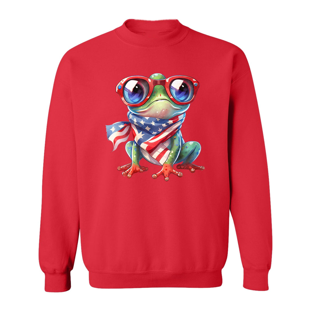Patriotic Frog Sweatshirt with Flag Scarf and Sunglasses, Fourth of July Crewneck