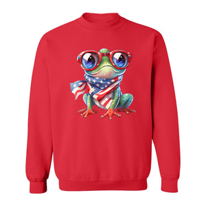 Patriotic Frog Sweatshirt with Flag Scarf and Sunglasses, Fourth of July Crewneck