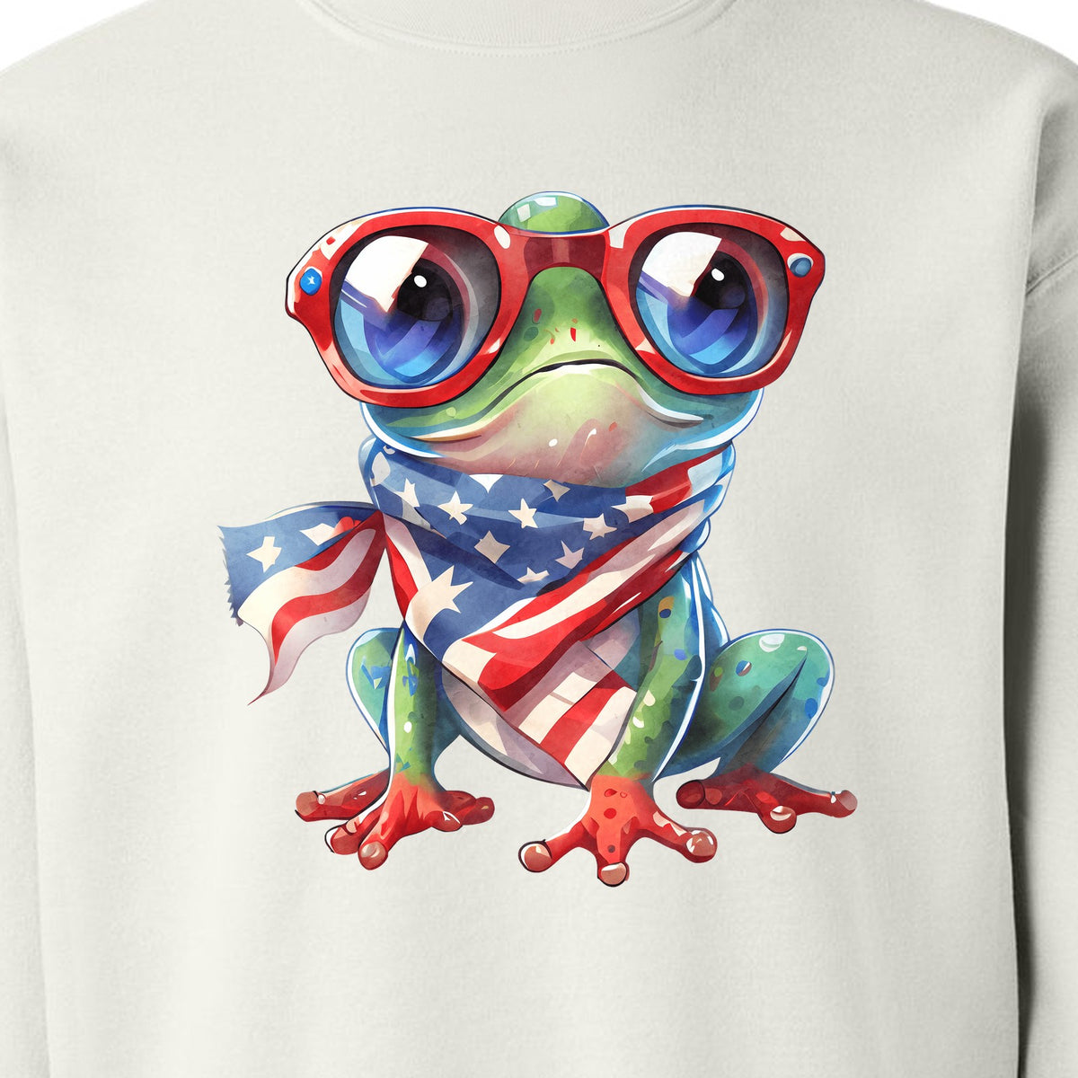 Patriotic Frog Sweatshirt with Flag Scarf and Sunglasses, Fourth of July Crewneck