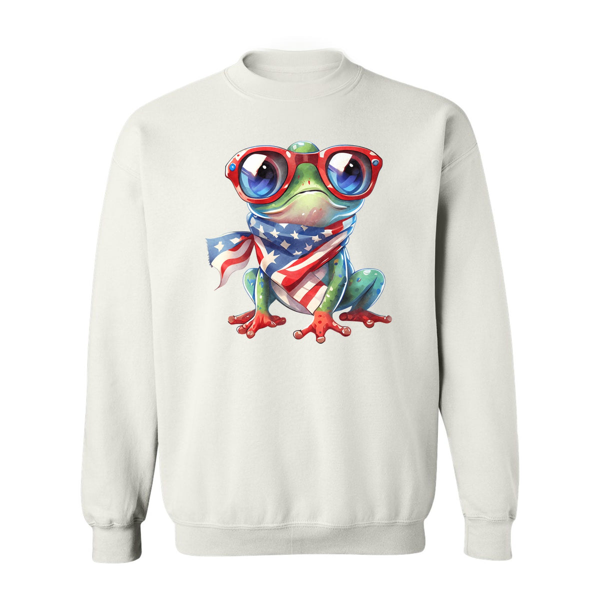 Patriotic Frog Sweatshirt with Flag Scarf and Sunglasses, Fourth of July Crewneck