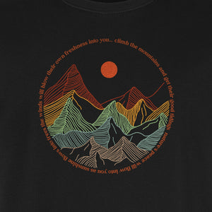 Mountain Graphic T-Shirt, Retro Sunrise and Layered Peaks Outdoor Adventure Design