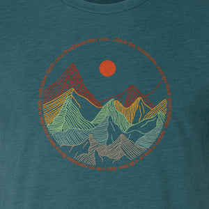 Mountain Graphic T-Shirt, Retro Sunrise and Layered Peaks Outdoor Adventure Design