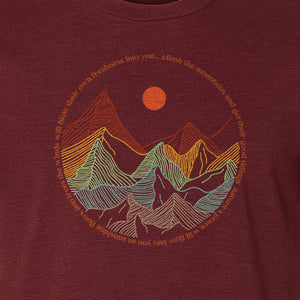 Mountain Graphic T-Shirt, Retro Sunrise and Layered Peaks Outdoor Adventure Design