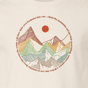 Mountain Graphic T-Shirt, Retro Sunrise and Layered Peaks Outdoor Adventure Design