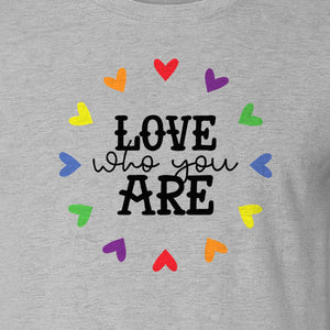 Pride Heart T-Shirt, Love Who You Are Rainbow Message Tee for LGBTQ Support and Allies
