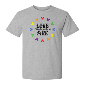 Pride Heart T-Shirt, Love Who You Are Rainbow Message Tee for LGBTQ Support and Allies