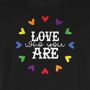 Pride Heart T-Shirt, Love Who You Are Rainbow Message Tee for LGBTQ Support and Allies