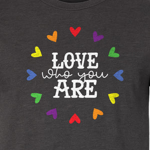 Pride Heart T-Shirt, Love Who You Are Rainbow Message Tee for LGBTQ Support and Allies