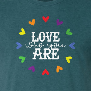 Pride Heart T-Shirt, Love Who You Are Rainbow Message Tee for LGBTQ Support and Allies