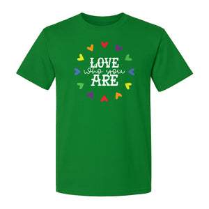 Pride Heart T-Shirt, Love Who You Are Rainbow Message Tee for LGBTQ Support and Allies