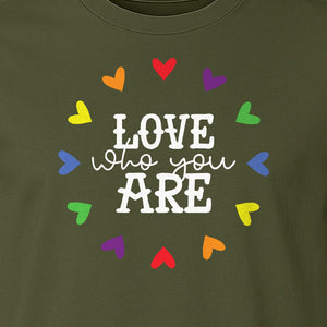 Pride Heart T-Shirt, Love Who You Are Rainbow Message Tee for LGBTQ Support and Allies