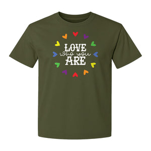 Pride Heart T-Shirt, Love Who You Are Rainbow Message Tee for LGBTQ Support and Allies