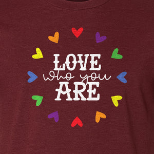 Pride Heart T-Shirt, Love Who You Are Rainbow Message Tee for LGBTQ Support and Allies