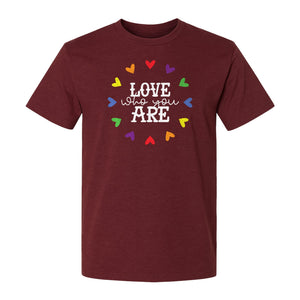 Pride Heart T-Shirt, Love Who You Are Rainbow Message Tee for LGBTQ Support and Allies
