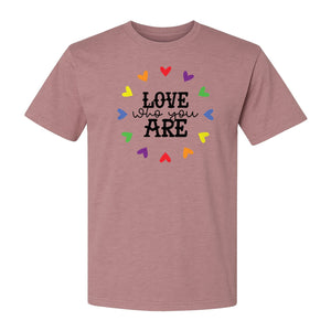 Pride Heart T-Shirt, Love Who You Are Rainbow Message Tee for LGBTQ Support and Allies