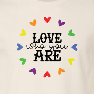 Pride Heart T-Shirt, Love Who You Are Rainbow Message Tee for LGBTQ Support and Allies