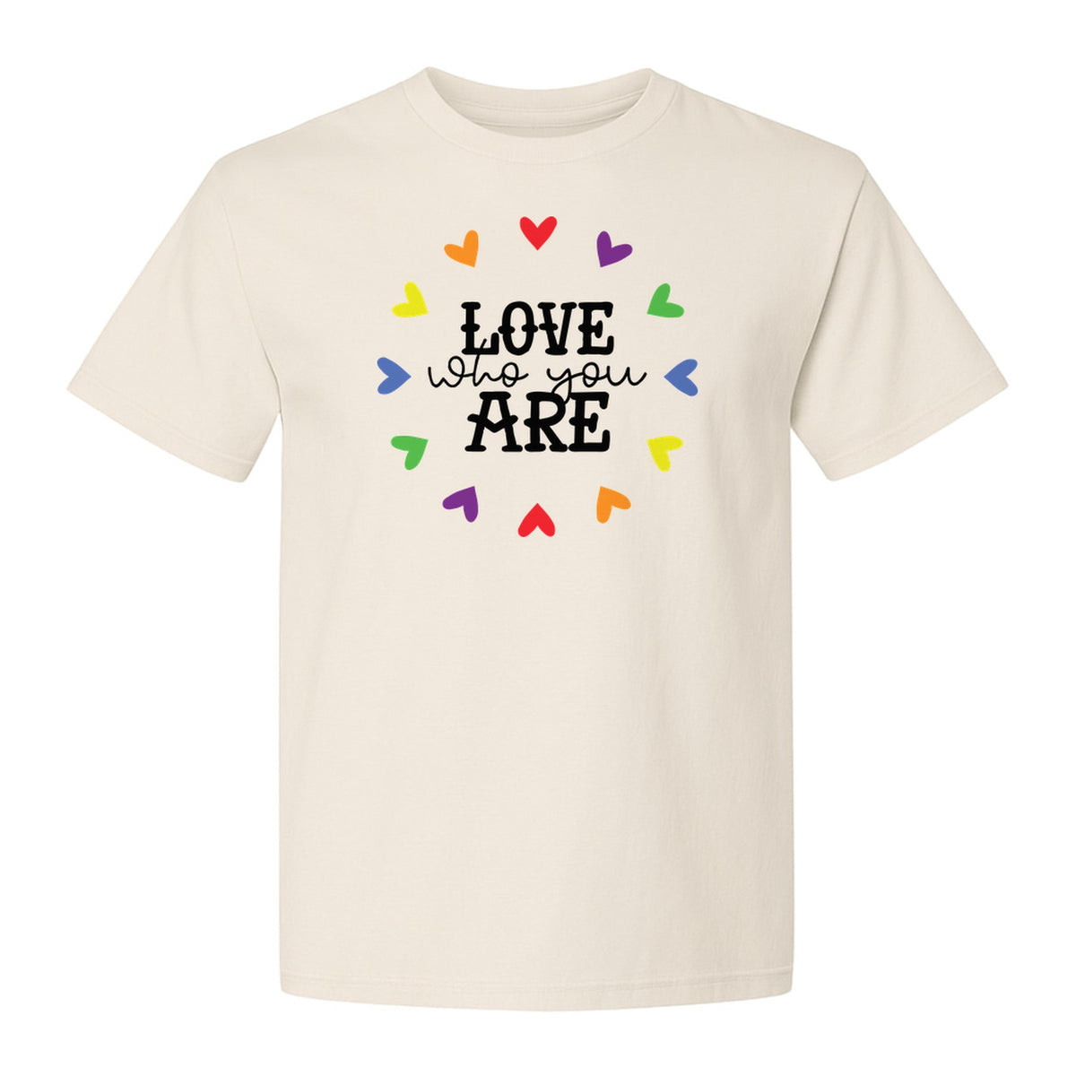 Pride Heart T-Shirt, Love Who You Are Rainbow Message Tee for LGBTQ Support and Allies