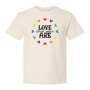 Pride Heart T-Shirt, Love Who You Are Rainbow Message Tee for LGBTQ Support and Allies