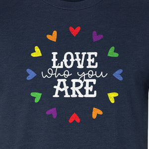 Pride Heart T-Shirt, Love Who You Are Rainbow Message Tee for LGBTQ Support and Allies