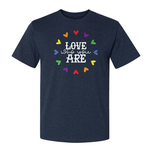 Pride Heart T-Shirt, Love Who You Are Rainbow Message Tee for LGBTQ Support and Allies