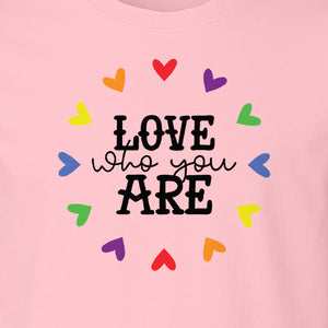 Pride Heart T-Shirt, Love Who You Are Rainbow Message Tee for LGBTQ Support and Allies