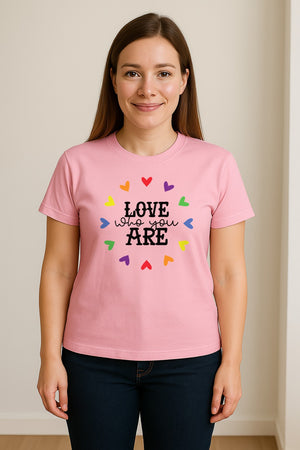 Pride Heart T-Shirt, Love Who You Are Rainbow Message Tee for LGBTQ Support and Allies